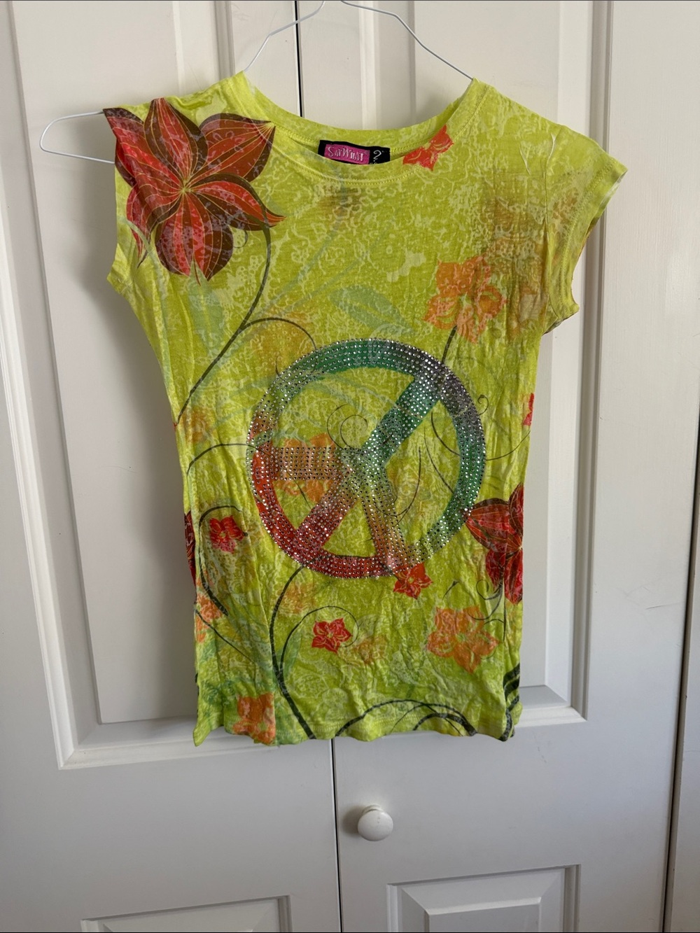 Say What? Lime Green Floral Peace Sign Tee